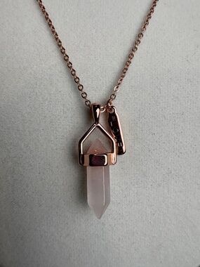 Rose Quartz Pendant on a 14K Gold Flash Plated Rose Gold Chain by LA CN